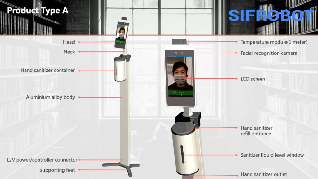 Temperature Measurement and Hand Sanitizer Robot - SIFROBOT-7.72 Temperature checker robot fatures