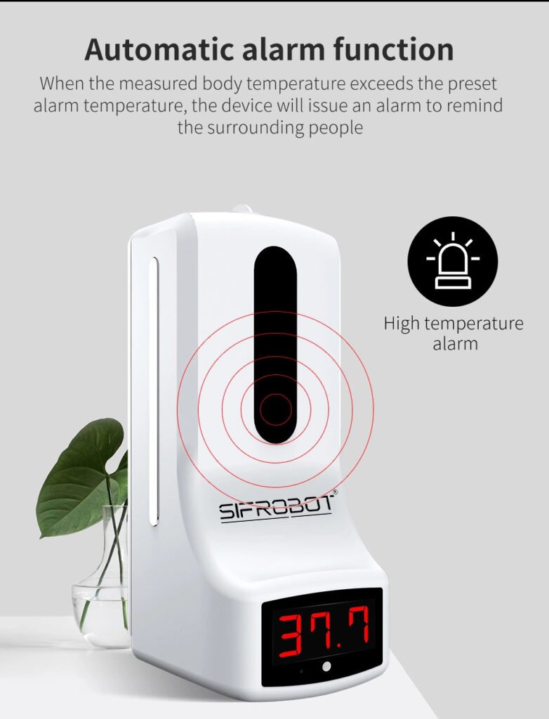 Wall-mounted Non-contact Thermometer and Hand Sanitizer Dispenser: SIFCLEANTEMP-1.0 alarm