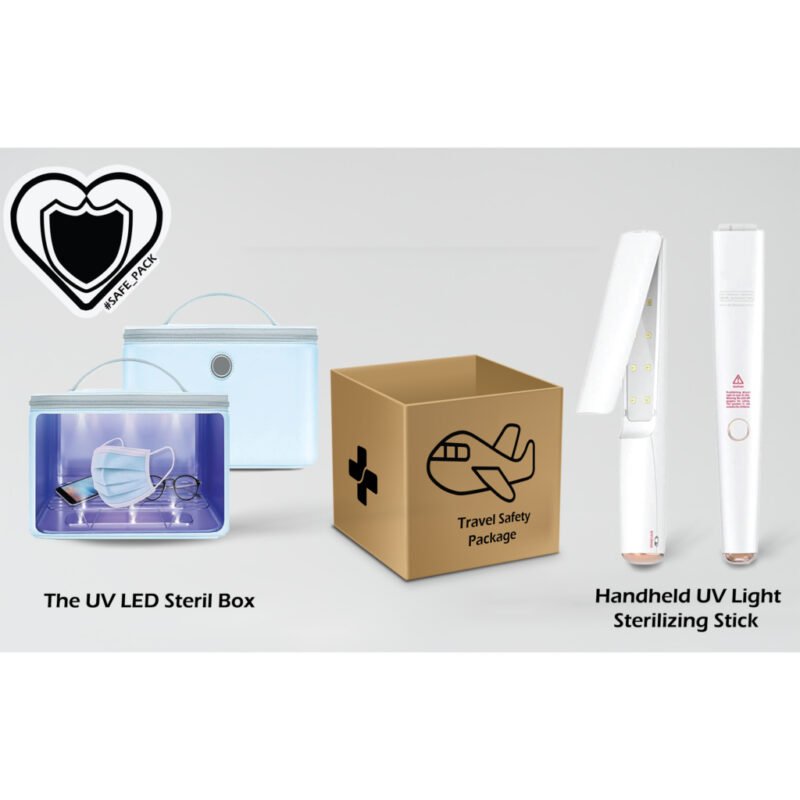 SAFETRAVELPACK-1.5:Handheld UV Light Sterilizing Stick + UV LED Sterilizer Box