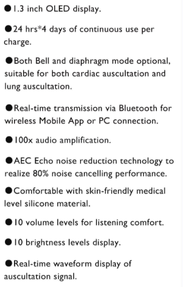 Bluetooth Cardio Pulmonary Stethoscope SIFSTETHO-1.0 features